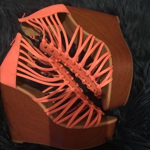 Coral color wedge shoes